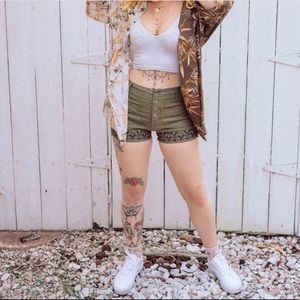 Free People High Waist Linen Embroidered Shorts